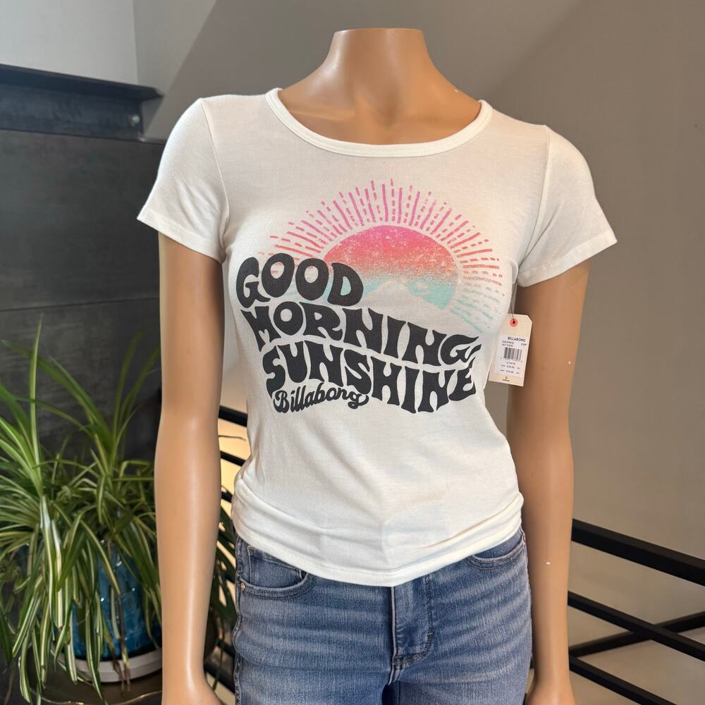 NWT Billabong Girls Good Morning Sunshine Graphic Tee Size L 14/16 Cool Whip